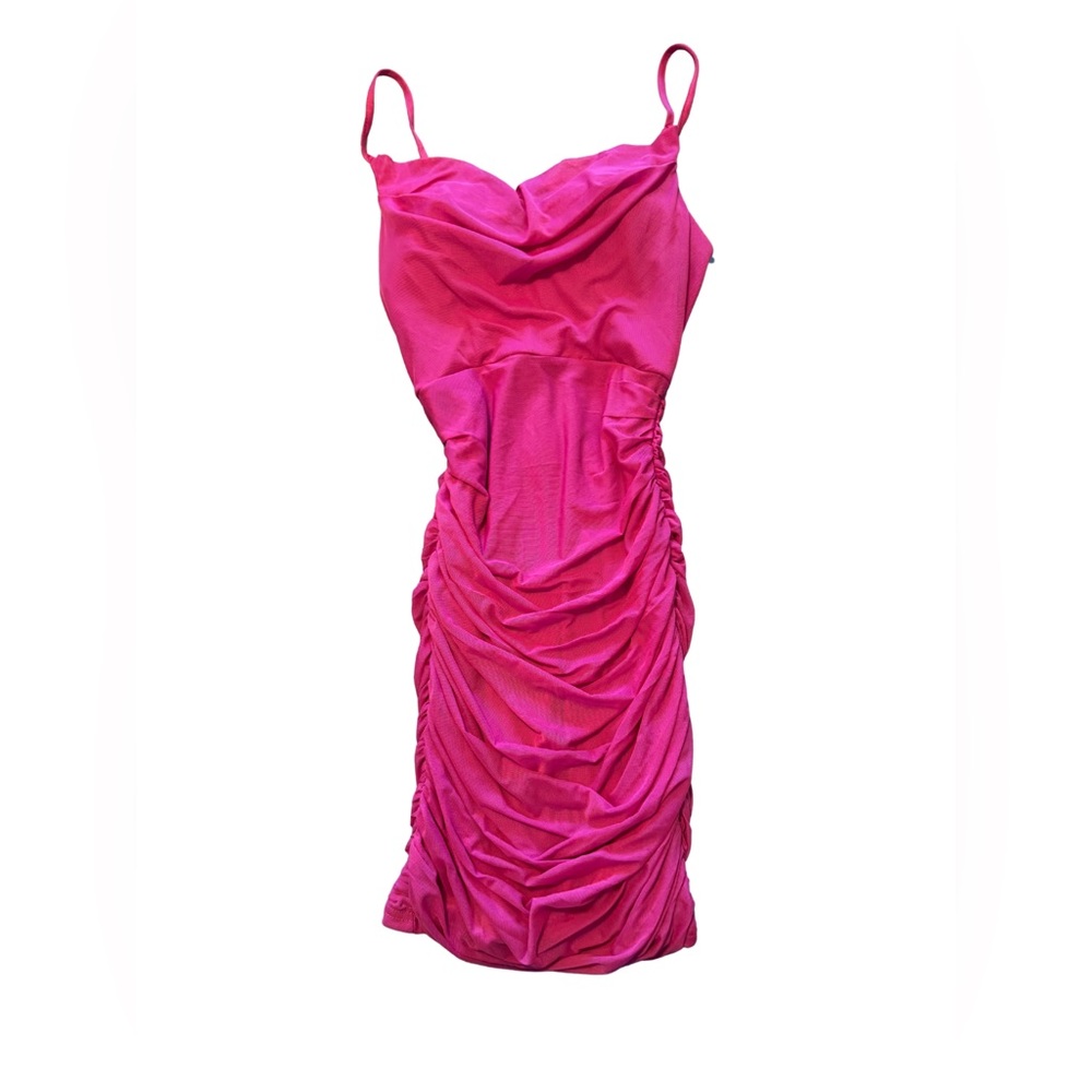 Hello Molly Hot Pink Ruched Dress Elegant - Picture 4 of 10